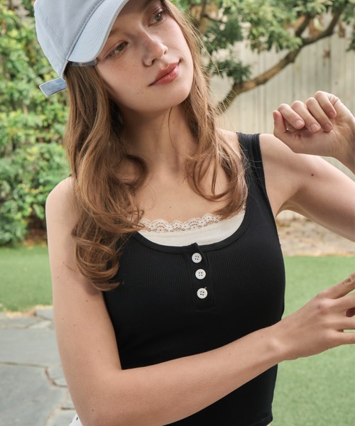 Birthday room（バースデイルーム）の「レース付レイヤードタンクトップ/layered tank top with lace（タンクトップ・レディース・ブラック/グレー・FREE）」の16枚目の写真