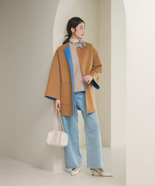 UNITED ARROWS　バイカラーリバーミドルコート キャメル　ブルー UNITED ARROWS（ユナイテッドアローズ）の「バイカラー リバー