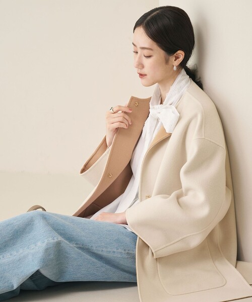 3/1迄】UNITED ARROWS バイカラーリバーミドルコート ライトグレー UNITED ARROWS（ユナイテッドアローズ）の「バイカラー リバー