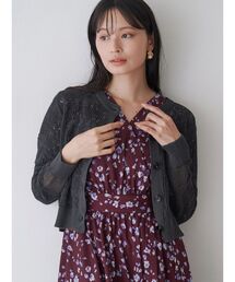 メッシュレースニットカーデ