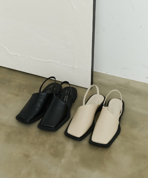 スクエアトゥバックバンドレザーシューズ（サンダル）｜DFFUR