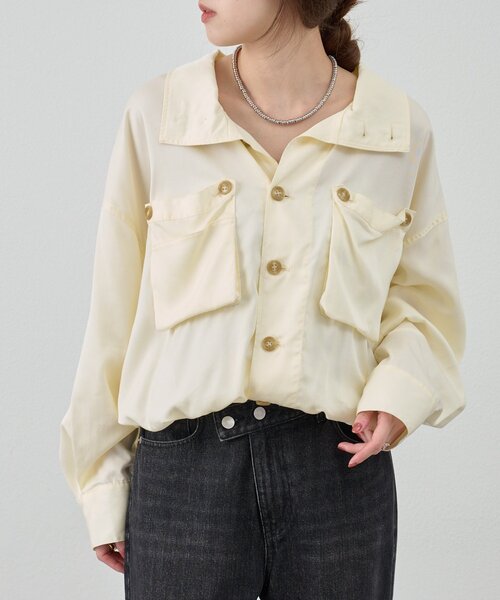SHENERY（シーナリー）の「《サイズ展開》ビッグポケットシャツ（シャツ/ブラウス・レディース・カーキ/オフホワイト・38/36）」の2枚目の写真
