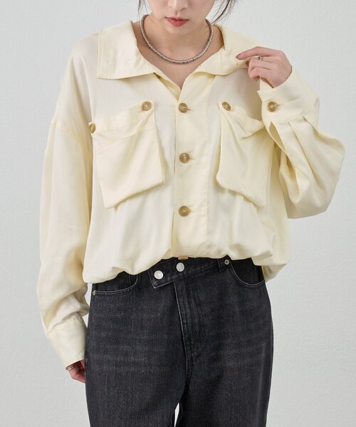 SHENERY（シーナリー）の「《サイズ展開》ビッグポケットシャツ（シャツ/ブラウス・レディース・カーキ/オフホワイト・38/36）」の9枚目の写真