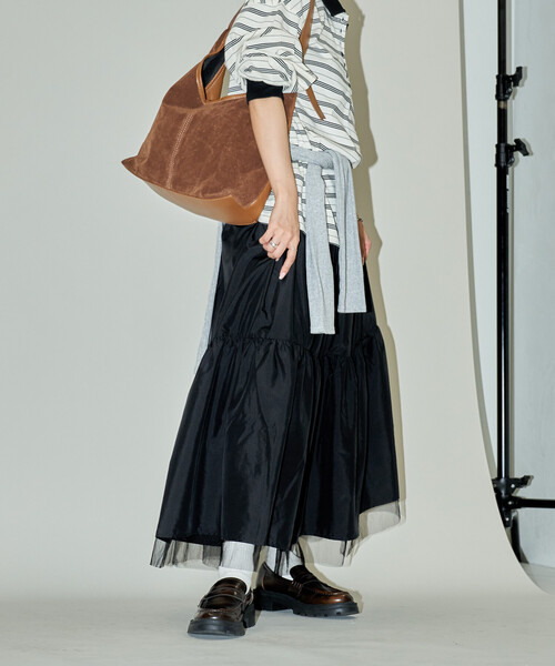 PUBLUX(パブリュクス)の「PUBLUX/パブリュクス チュール レイヤード ティアードスカート 限定展開(スカート・レディース・ブラック/チャコールグレー・フリ-)」の4枚目の写真