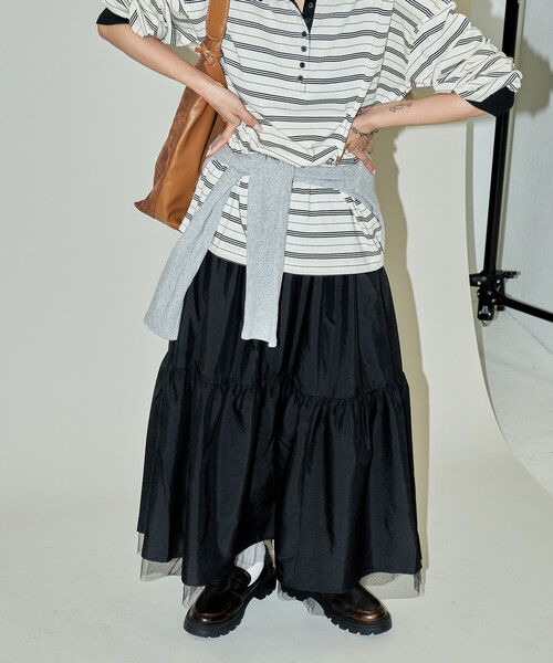 PUBLUX(パブリュクス)の「PUBLUX/パブリュクス チュール レイヤード ティアードスカート 限定展開(スカート・レディース・ブラック/チャコールグレー・フリ-)」の11枚目の写真