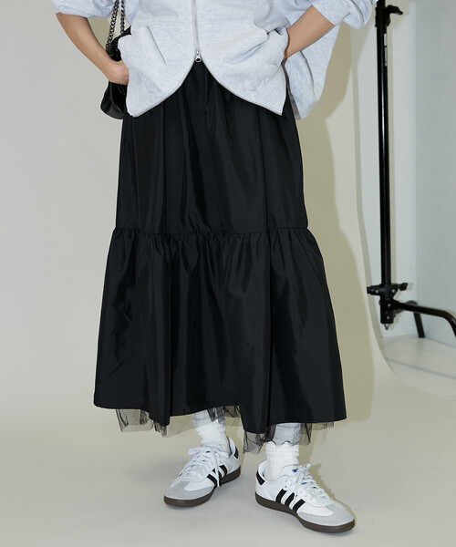 PUBLUX(パブリュクス)の「PUBLUX/パブリュクス チュール レイヤード ティアードスカート 限定展開(スカート・レディース・ブラック/チャコールグレー・フリ-)」の14枚目の写真