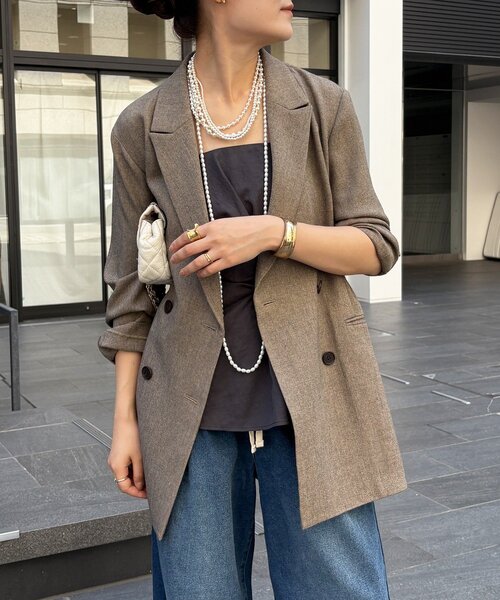 DouDou（ドゥドゥ）の「シャンブレーダブルジャケット（テーラードジャケット・レディース・ブラック/モカ・FREE）」の2枚目の写真