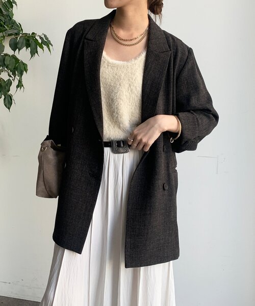 DouDou（ドゥドゥ）の「シャンブレーダブルジャケット（テーラードジャケット・レディース・ブラック/モカ・FREE）」の15枚目の写真