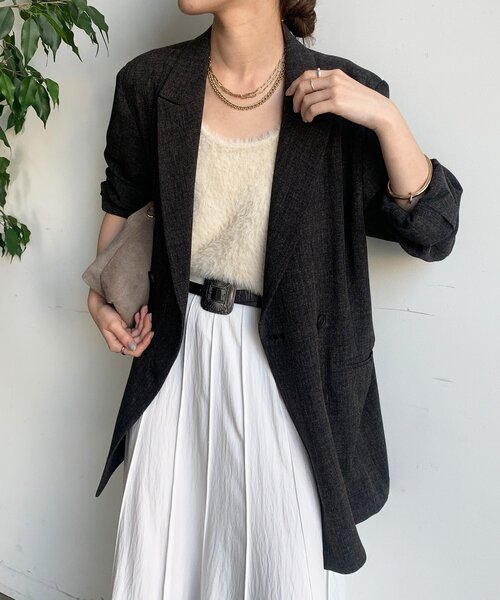 DouDou（ドゥドゥ）の「シャンブレーダブルジャケット（テーラードジャケット・レディース・ブラック/モカ・FREE）」の16枚目の写真