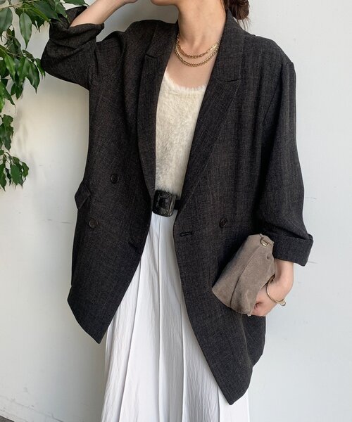 DouDou（ドゥドゥ）の「シャンブレーダブルジャケット（テーラードジャケット・レディース・ブラック/モカ・FREE）」の17枚目の写真