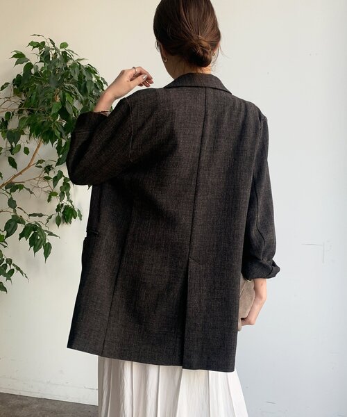 DouDou（ドゥドゥ）の「シャンブレーダブルジャケット（テーラードジャケット・レディース・ブラック/モカ・FREE）」の18枚目の写真