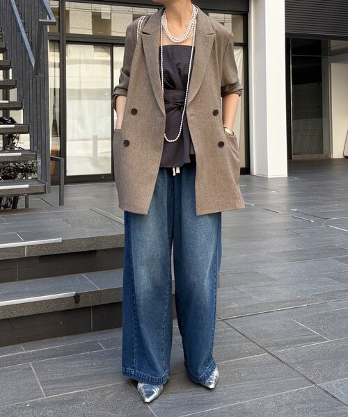 DouDou（ドゥドゥ）の「シャンブレーダブルジャケット（テーラードジャケット・レディース・ブラック/モカ・FREE）」の3枚目の写真