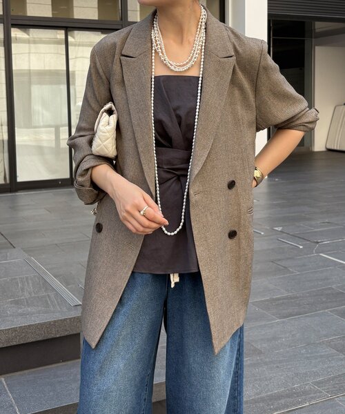 DouDou（ドゥドゥ）の「シャンブレーダブルジャケット（テーラードジャケット・レディース・ブラック/モカ・FREE）」の7枚目の写真