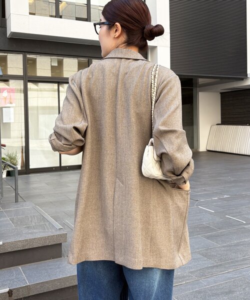 DouDou（ドゥドゥ）の「シャンブレーダブルジャケット（テーラードジャケット・レディース・ブラック/モカ・FREE）」の9枚目の写真