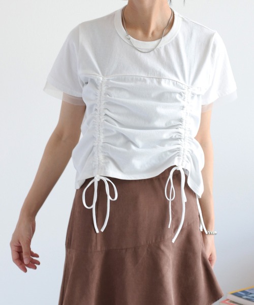 cepo(セポ)の「フロント&バックシャーリング ドロストショートスリーブTee(Tシャツ/カットソー・レディース・ブラック/キャメル/オフホワイト・M)」の2枚目の写真
