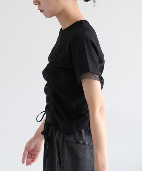 cepo(セポ)の「フロント&バックシャーリング ドロストショートスリーブTee(Tシャツ/カットソー・レディース・ブラック/キャメル/オフホワイト・M)」の14枚目の写真