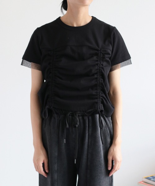 cepo(セポ)の「フロント&バックシャーリング ドロストショートスリーブTee(Tシャツ/カットソー・レディース・ブラック/キャメル/オフホワイト・M)」の17枚目の写真