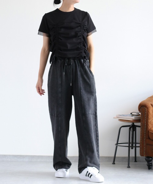 cepo(セポ)の「フロント&バックシャーリング ドロストショートスリーブTee(Tシャツ/カットソー・レディース・ブラック/キャメル/オフホワイト・M)」の12枚目の写真