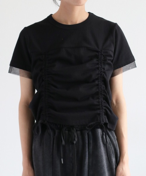 cepo(セポ)の「フロント&バックシャーリング ドロストショートスリーブTee(Tシャツ/カットソー・レディース・ブラック/キャメル/オフホワイト・M)」の13枚目の写真