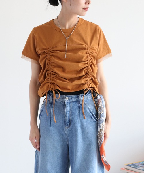 cepo(セポ)の「フロント&バックシャーリング ドロストショートスリーブTee(Tシャツ/カットソー・レディース・ブラック/キャメル/オフホワイト・M)」の18枚目の写真