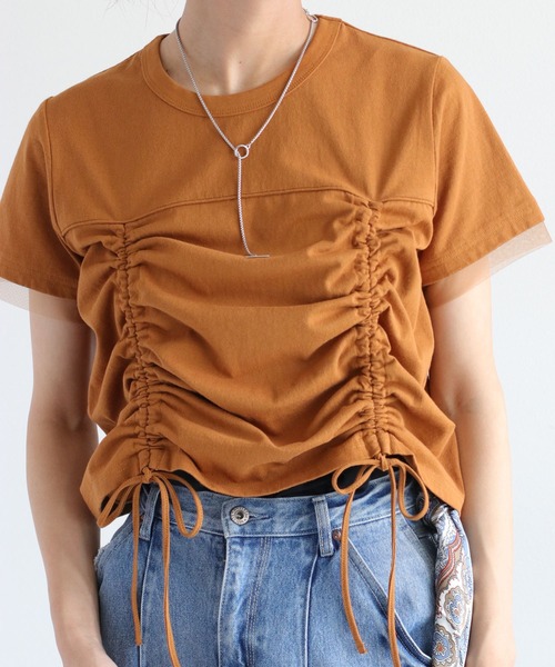 cepo(セポ)の「フロント&バックシャーリング ドロストショートスリーブTee(Tシャツ/カットソー・レディース・ブラック/キャメル/オフホワイト・M)」の19枚目の写真