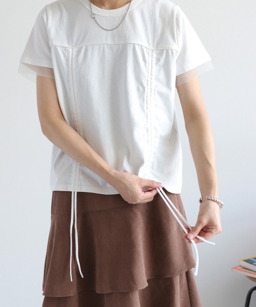 cepo(セポ)の「フロント&バックシャーリング ドロストショートスリーブTee(Tシャツ/カットソー・レディース・ブラック/キャメル/オフホワイト・M)」の9枚目の写真