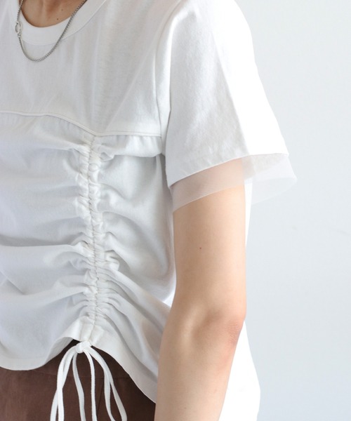 cepo(セポ)の「フロント&バックシャーリング ドロストショートスリーブTee(Tシャツ/カットソー・レディース・ブラック/キャメル/オフホワイト・M)」の11枚目の写真