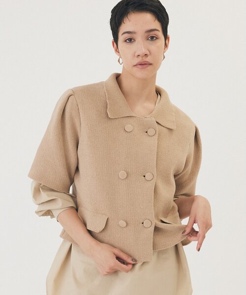 THE PAUSE（ザ ポーズ）の「【THE PAUSE】ベロアニットショートカーディガン（カーディガン/ボレロ・レディース・ベージュ/ブラック・FREE）」の3枚目の写真