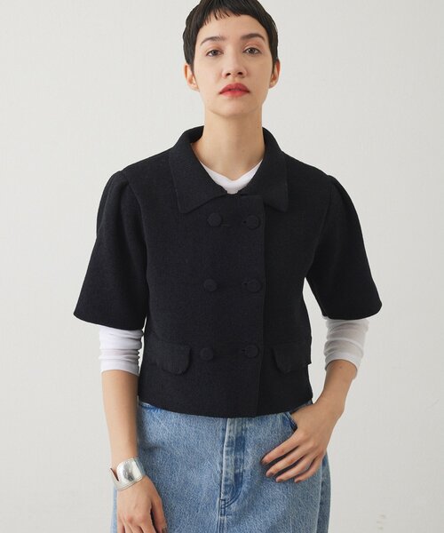 THE PAUSE（ザ ポーズ）の「【THE PAUSE】ベロアニットショートカーディガン（カーディガン/ボレロ・レディース・ベージュ/ブラック・FREE）」の2枚目の写真