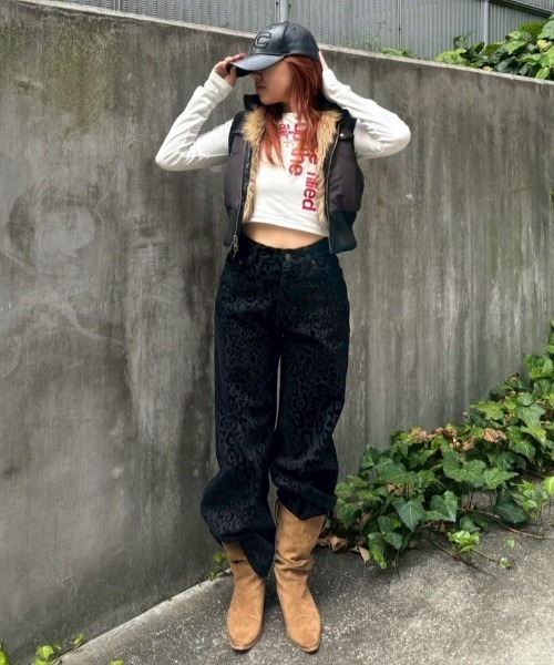 aclent ヴィンテージレオパードストレートパンツ aclent ヴィンテージレオパードストレートパンツ フロッキーレオパード