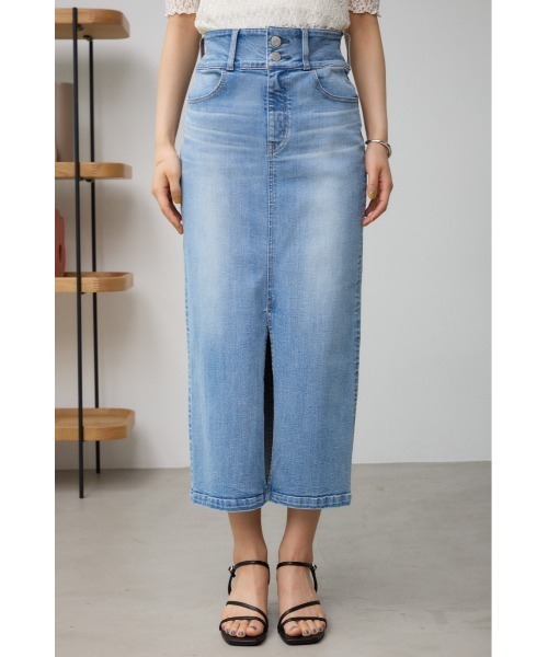 AZUL by moussy（アズールバイマウジー）の「AZUL DENIM ハイウエストスカート（デニムスカート・レディース・ライトブルー・X-SMALL/LARGE/SMALL/MEDIUM）」の5枚目の写真