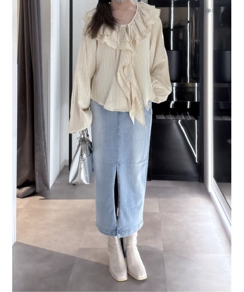 AZUL by moussy(アズールバイマウジー)の「【サイズ,身長別画像あり】AZUL DENIM ハイウエストスカート(デニムスカート・レディース・ライトブルー・X-SMALL/LARGE/SMALL/MEDIUM)」の15枚目の写真