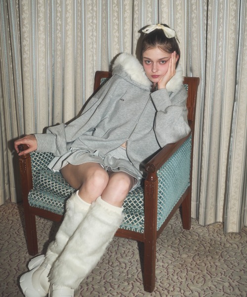 Lovilyn 【初回即完】ファーフードもちっとボリュームパーカー グレー Lovilyn パーカー 「初回即完」ファーフードもちっとボリューム