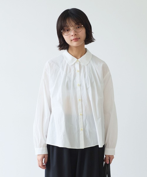 bulle de savon(ビュルデサボン)の「basic cotton タックブラウス(シャツ/ブラウス・レディース・ホワイト/ブルー/その他・FREE)」の2枚目の写真