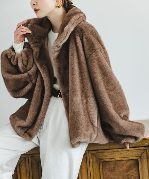 エコファースタンドカラーミドルブルゾン（その他アウター）｜NOBLE