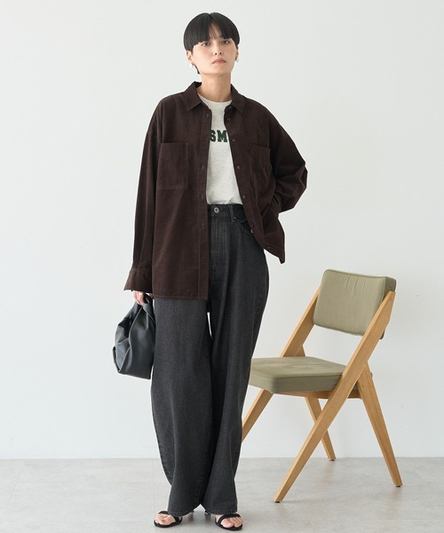 AMERICAN HOLIC（アメリカンホリック）の「Wポケットコーデュロイシャツ（シャツ/ブラウス・レディース・ダークブラウン/アイボリー/ブルー/グレイッシュベージュ/ライラック・M/L）」の13枚目の写真