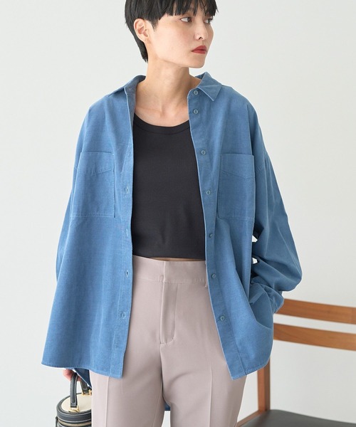 AMERICAN HOLIC（アメリカンホリック）の「Wポケットコーデュロイシャツ（シャツ/ブラウス・レディース・ダークブラウン/アイボリー/ブルー/グレイッシュベージュ/ライラック・M/L）」の10枚目の写真