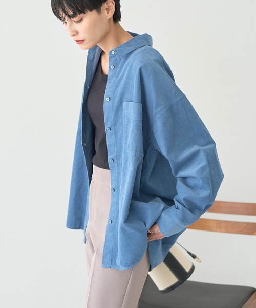 AMERICAN HOLIC（アメリカンホリック）の「Wポケットコーデュロイシャツ（シャツ/ブラウス・レディース・ダークブラウン/アイボリー/ブルー/グレイッシュベージュ/ライラック・M/L）」の9枚目の写真