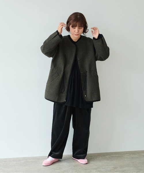 yuni(ユニ )の「△British wool micro check haoriコート(その他アウター・レディース・カーキ/ブラック・FREE)」の5枚目の写真