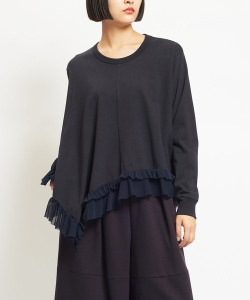 gomme(ゴム)の「20/-天竺 ヘムフリルT(Tシャツ/カットソー・レディース・ホワイト/ブラック/ネイビー/チャコールグレー・MEDIUM)」の4枚目の写真