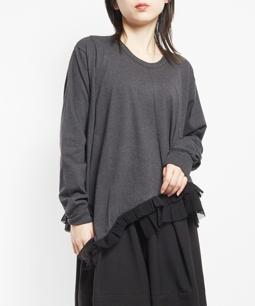 gomme(ゴム)の「20/-天竺 ヘムフリルT(Tシャツ/カットソー・レディース・ホワイト/ブラック/ネイビー/チャコールグレー・MEDIUM)」の3枚目の写真