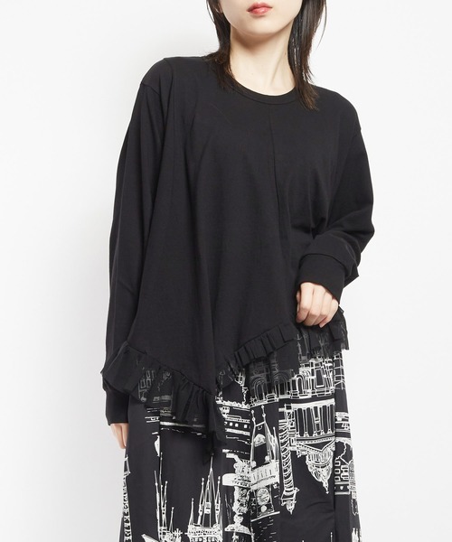 gomme(ゴム)の「20/-天竺 ヘムフリルT(Tシャツ/カットソー・レディース・ホワイト/ブラック/ネイビー/チャコールグレー・MEDIUM)」の2枚目の写真