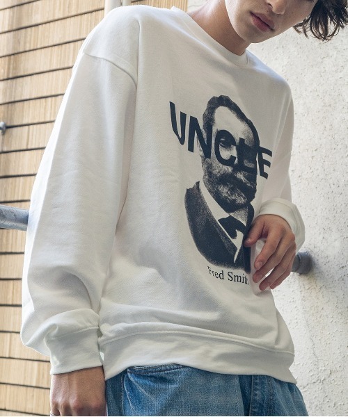 MODISH GAZE(モディシュガゼ)の「【MODISH GAZE】裏毛 クルーネック 長袖 BIG スウェット UNCLE(スウェット・メンズ・オフホワイト/杢グレー・MEDIUM/LARGE)」の1枚目の写真