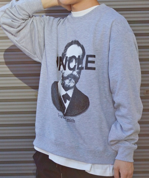 MODISH GAZE(モディシュガゼ)の「【MODISH GAZE】裏毛 クルーネック 長袖 BIG スウェット UNCLE(スウェット・メンズ・オフホワイト/杢グレー・MEDIUM/LARGE)」の8枚目の写真