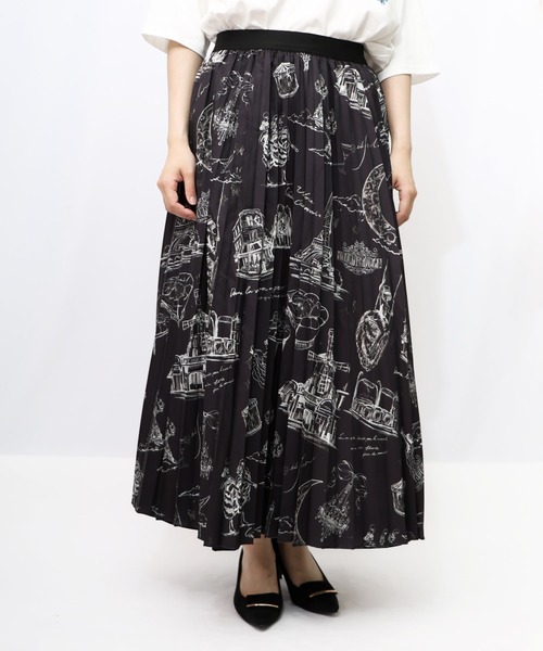 iS ScoLar（イズスカラー）の「553213：パリ・アート柄 リバーシブルプリーツスカート（スカート・レディース・ネイビー/ブラウン/ブラック・M）」の2枚目の写真