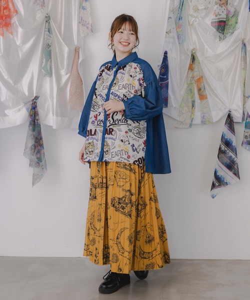 iS ScoLar（イズスカラー）の「553213：パリ・アート柄 リバーシブルプリーツスカート（スカート・レディース・ネイビー/ブラウン/ブラック・M）」の7枚目の写真