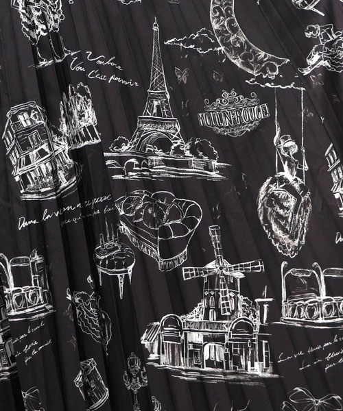 iS ScoLar（イズスカラー）の「553213：パリ・アート柄 リバーシブルプリーツスカート（スカート・レディース・ネイビー/ブラウン/ブラック・M）」の13枚目の写真