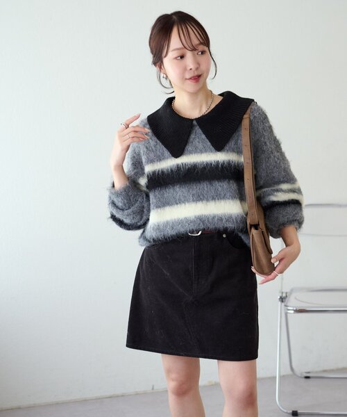 DISCOAT（ディスコート）の「シャギーボーダー衿付きプルオーバー（ニット/セーター・レディース・キャメル/ライトグレー/ベビーピンク・FREE）」の8枚目の写真