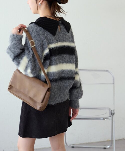 DISCOAT（ディスコート）の「シャギーボーダー衿付きプルオーバー（ニット/セーター・レディース・キャメル/ライトグレー/ベビーピンク・FREE）」の12枚目の写真