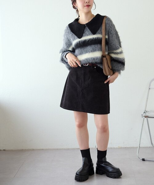 DISCOAT（ディスコート）の「シャギーボーダー衿付きプルオーバー（ニット/セーター・レディース・キャメル/ライトグレー/ベビーピンク・FREE）」の14枚目の写真